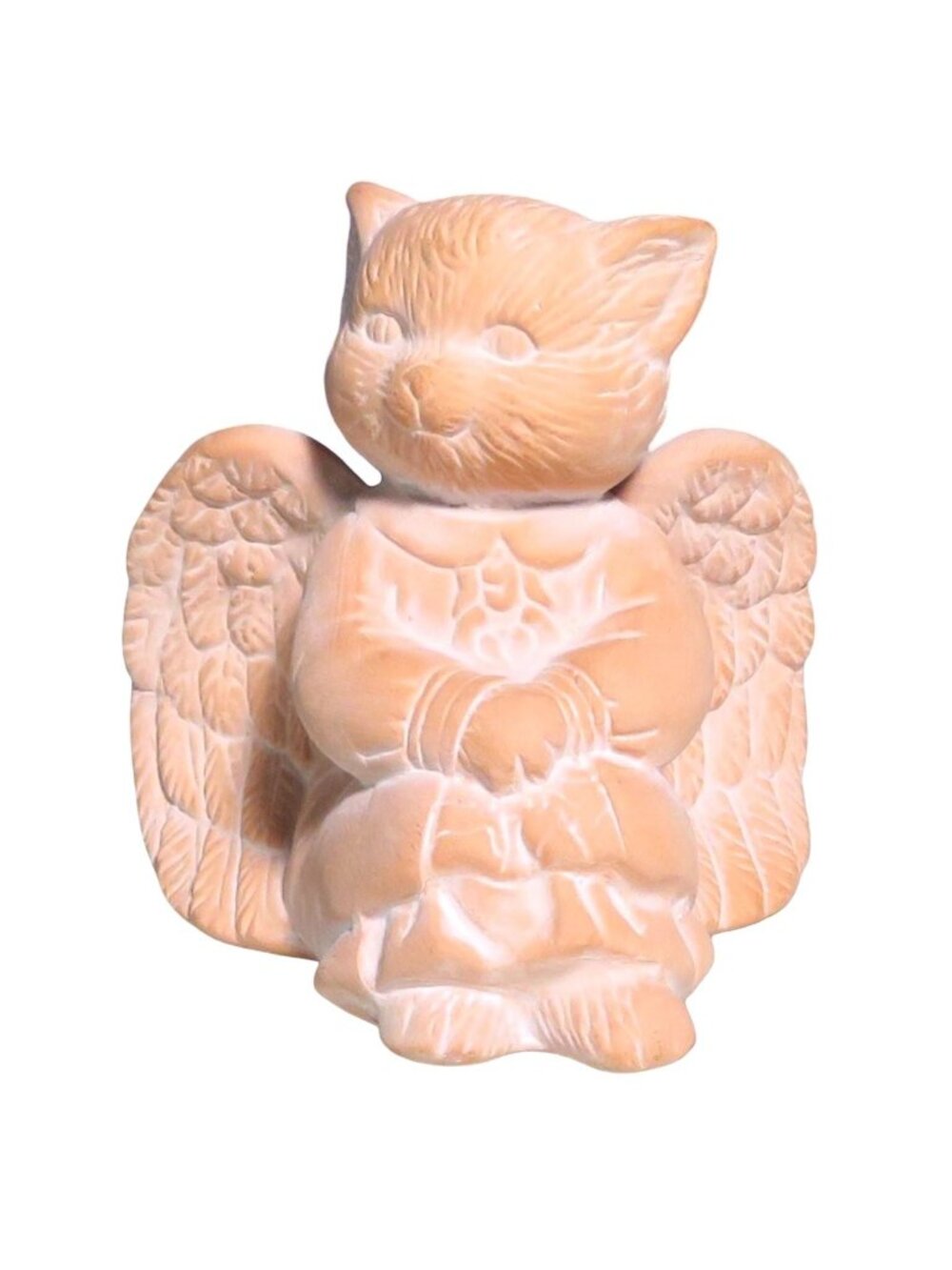Vintage Terracotta Clay Angel Cat Figurine 1970s